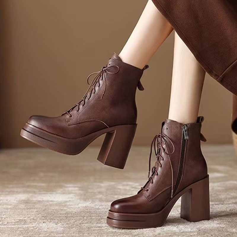 Lace Front Wigs - Autumn Booties Round Toe Front Lace-Up