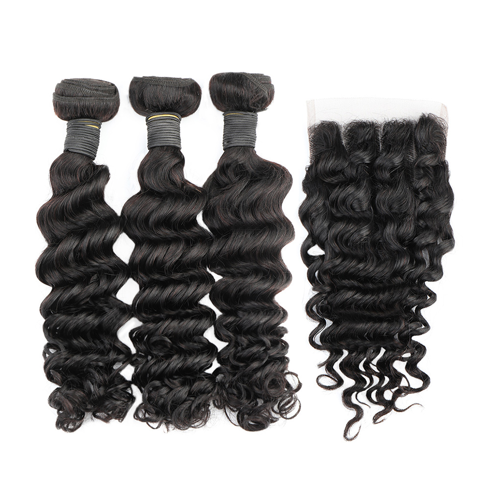 Deep Wave 3 Bundles With Closure - Deep Wave Bundles with Closure Brazilian