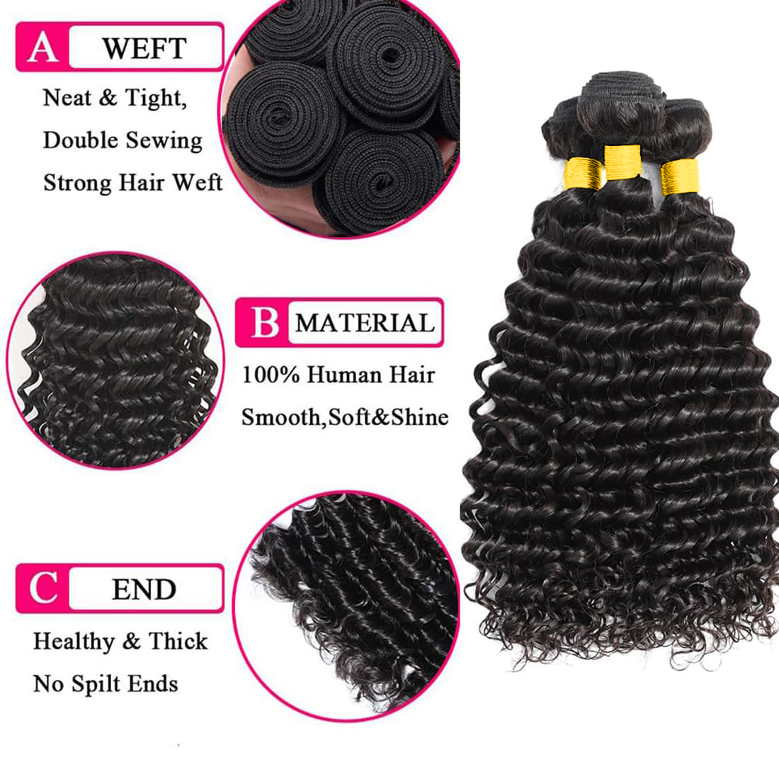 Deep Wave Human Hair Bundles w - огляд і ціна Deep Wave 3 Bundles With Closure