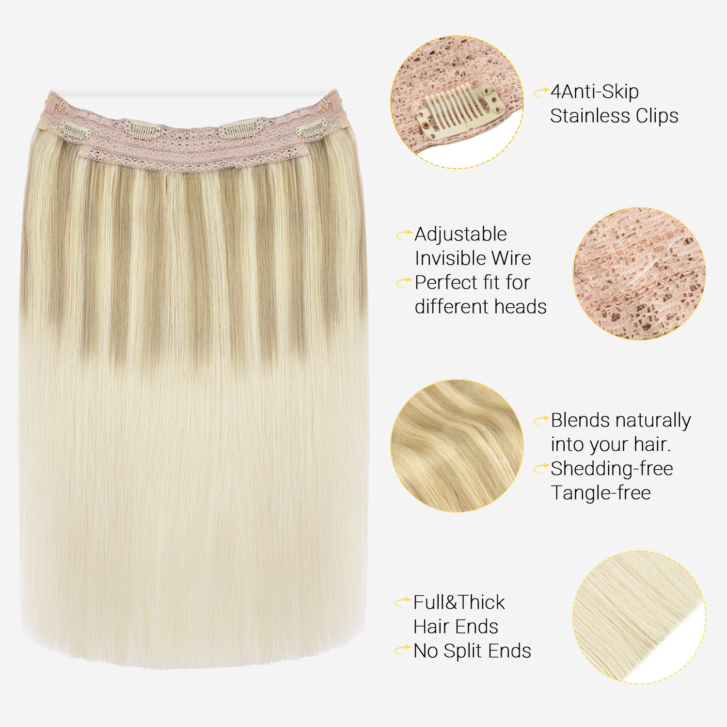 Sunmofavo Wire Halo Hair Exten - огляд і ціна Seamless Clip In Hair Extensions Human Hair