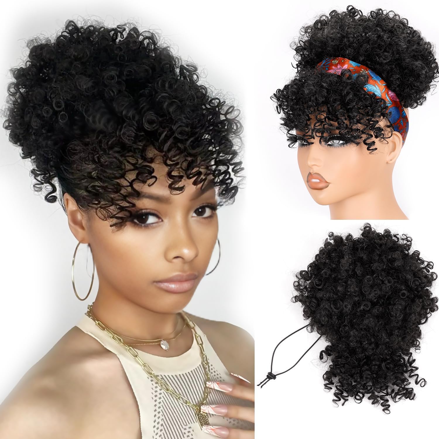 Short Drawstring Ponytail with - огляд і ціна Drawstring Afro Curly Puff Ponytail