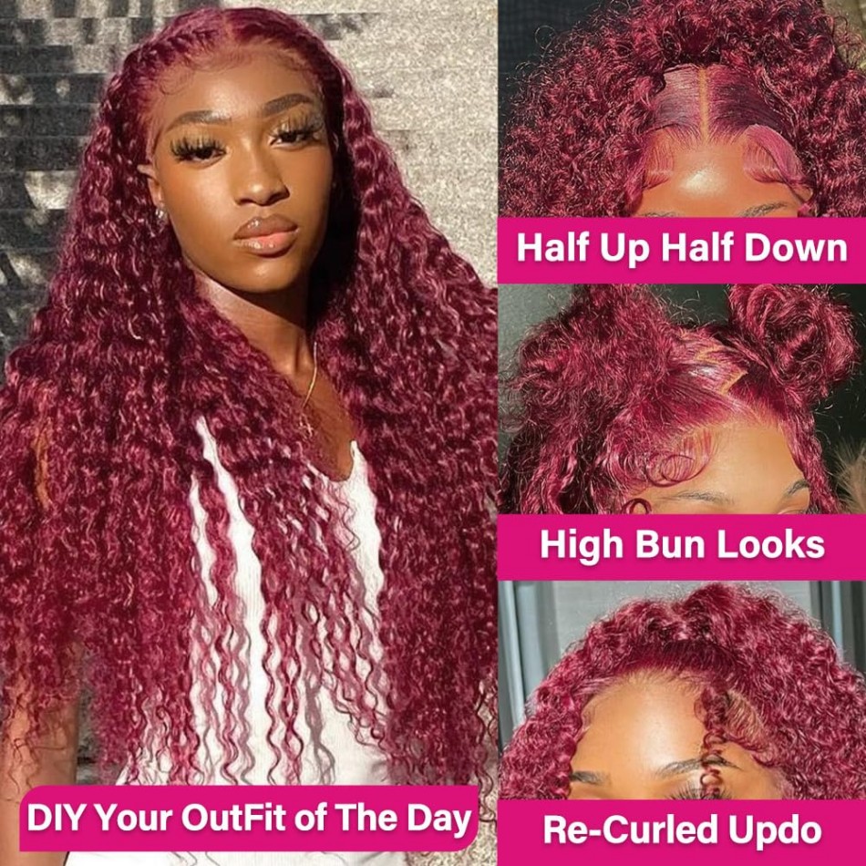 Deep Wave Human Hair Wigs 99J  - огляд і ціна Hd Lace Frontal Wig Human Hair Pre Plucked