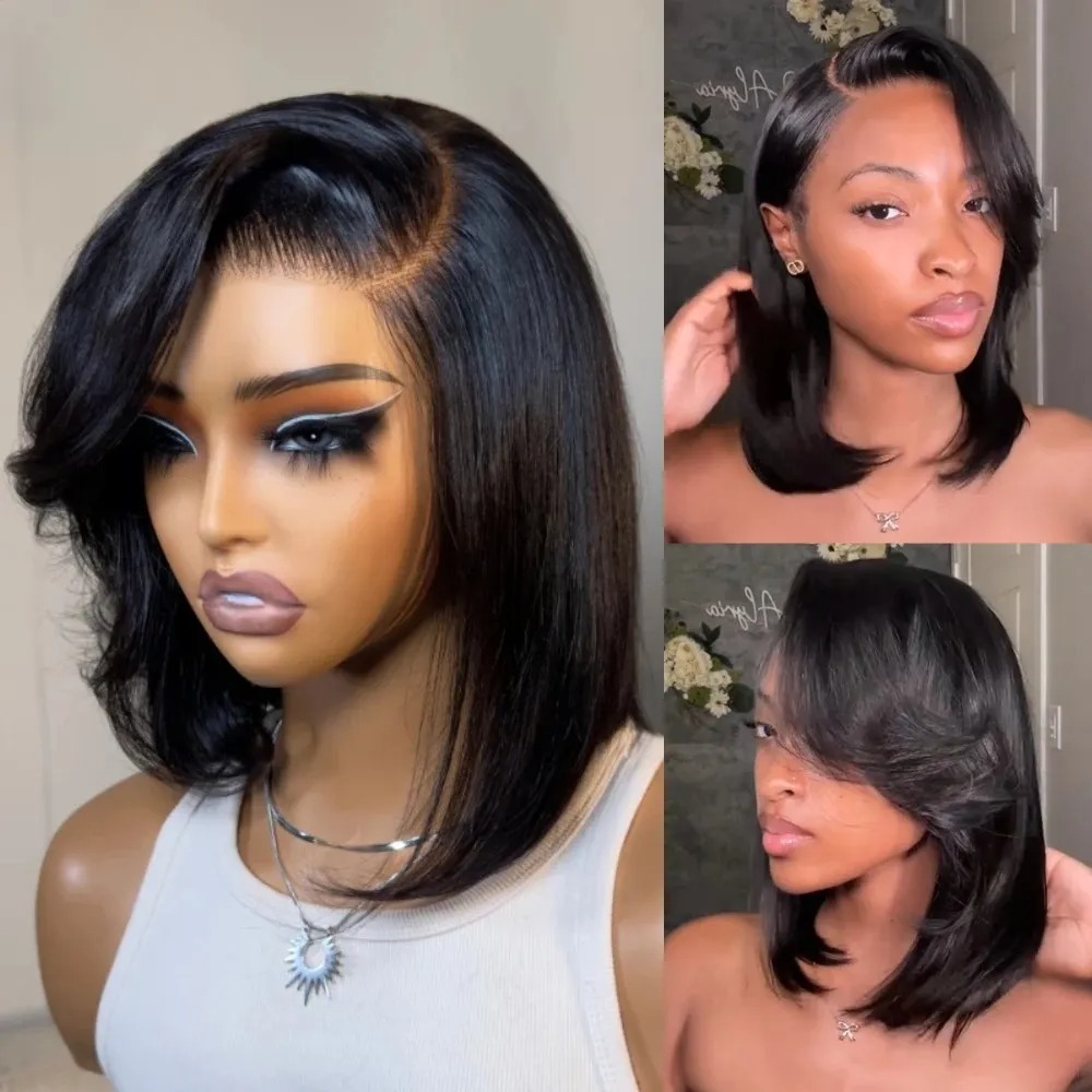 Black Short Bob Straight Lace  - огляд і ціна Pre Parted 13X4 Lace Front Bob Wig
