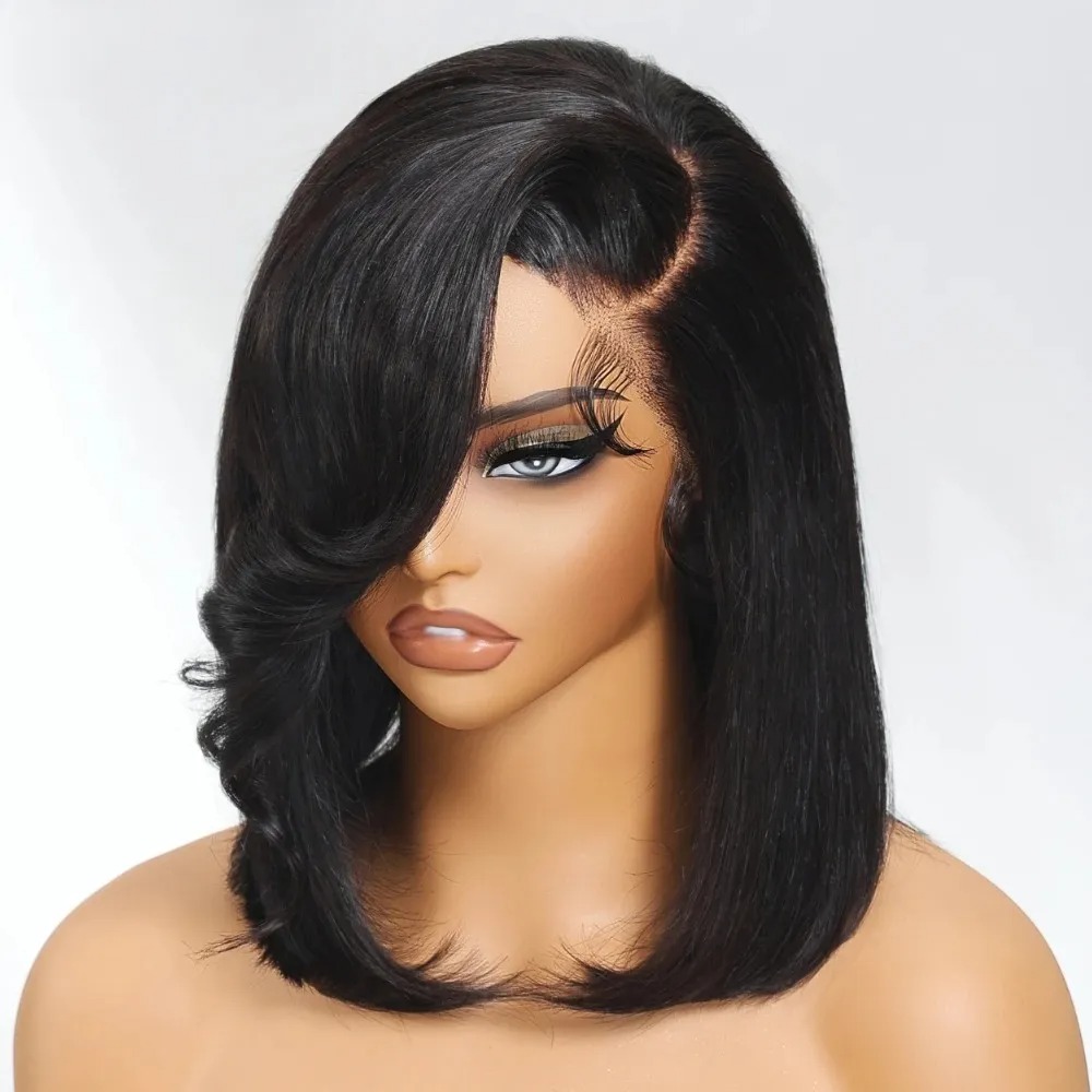 Black Short Bob Straight Lace  - огляд і ціна Pre Parted 13X4 Lace Front Bob Wig