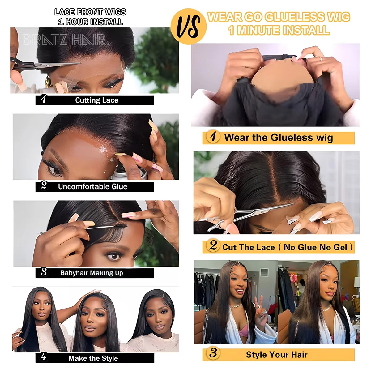Super Double Drawn Bone Straig - огляд і ціна Glueless Wear And Go Human Hair Wig